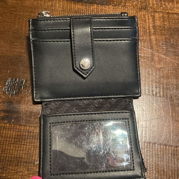 Steve Madden Hayden Card Wallet Black/silver Zipper Folding - Picture 2 of 5